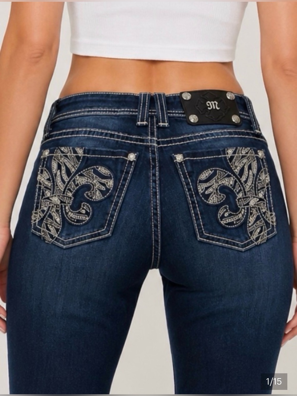 Miss Me Dark Blue Bootcut Jeans with Embroidered Pockets